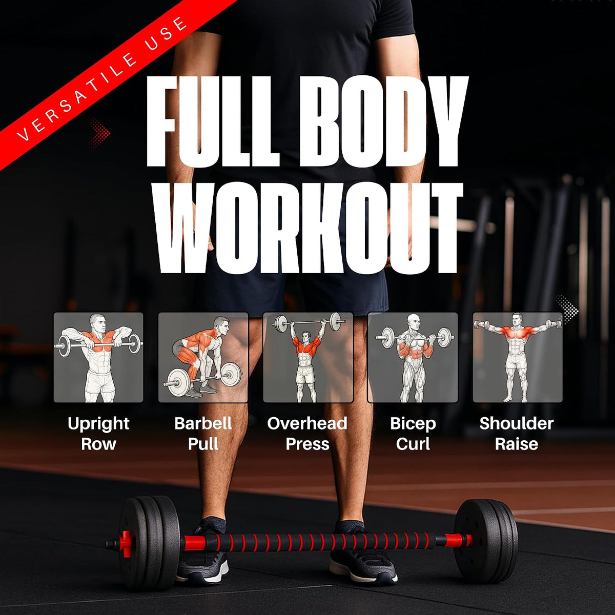 20KG Adjustable Dumbbell & Barbell Set, 2-In-1 Home Gym Weights Kit