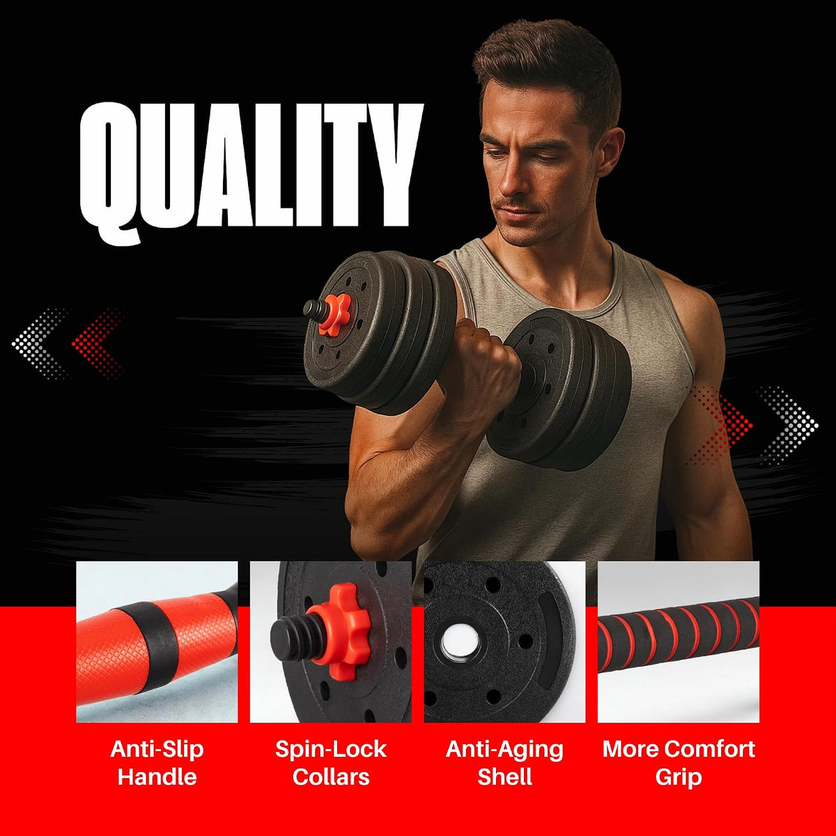 20KG Adjustable Dumbbell & Barbell Set, 2-In-1 Home Gym Weights Kit