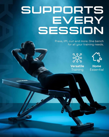 Adjustable Weight Bench, Foldable, 6 Back, 4 Seat, 3 Leg Levels,Blue