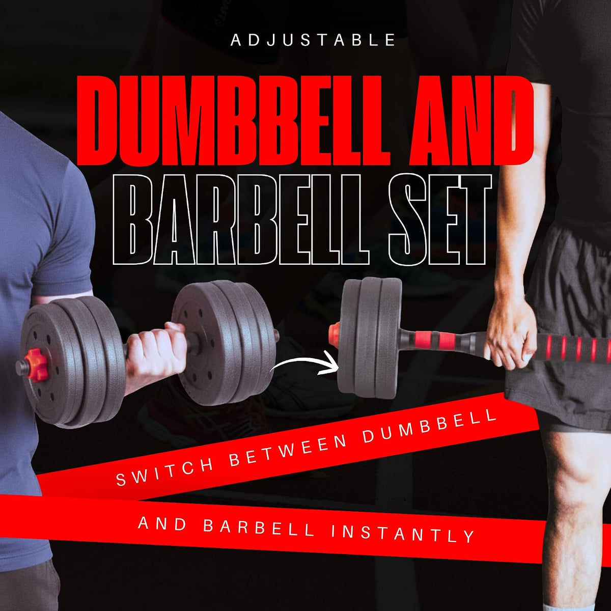 20KG Adjustable Dumbbell & Barbell Set, 2-In-1 Home Gym Weights Kit