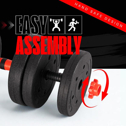 20KG Adjustable Dumbbell & Barbell Set, 2-In-1 Home Gym Weights Kit