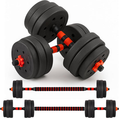 20KG Adjustable Dumbbell & Barbell Set, 2-In-1 Home Gym Weights Kit